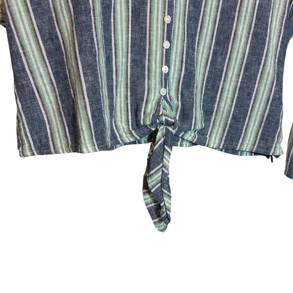 For Cynthia Women Crop Top PL Colorful Striped Tie Front Coastal Beachy Summer - Picture 5 of 9